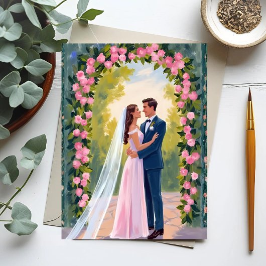 Carte Postale Arche de jardin pour mariés | Peinture de mariage 