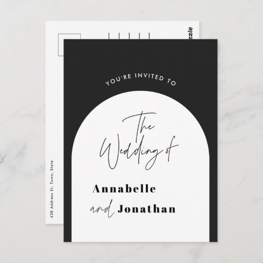 Carte Postale arche design moderne mariage noir et blanc (Devant / Derrière)