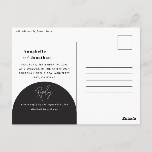 Carte Postale arche design moderne mariage noir et blanc (Dos)