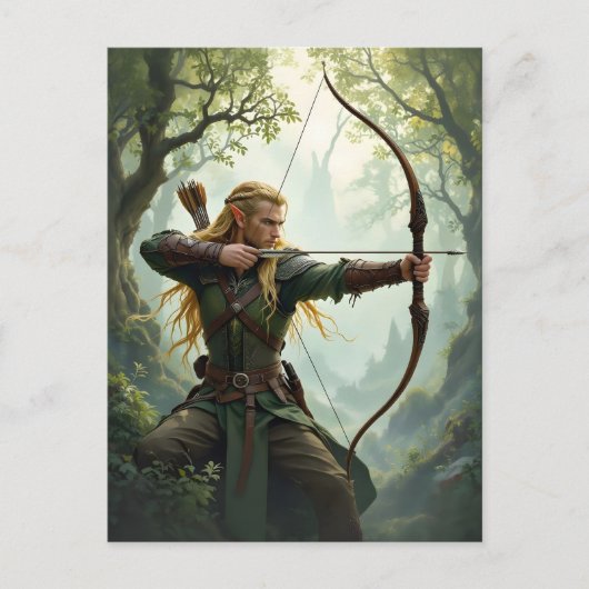 Carte Postale Archer elfe du royaume des bois (Devant)