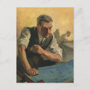 Carte Postale Architecte d'entreprise vintage et plans de constr