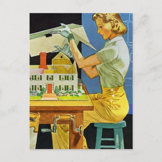 Carte Postale Architecte vintage Maison Miniature Plan (Devant)