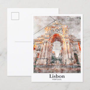 Carte Postale Architecture de Lisbonne Aquarelle de voyage main 