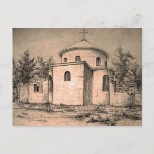 Carte Postale Architecture Église orthodoxe antique Dessin Art (Devant)