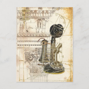 Carte Postale architecture steampunk antique téléphone vintage