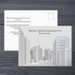 Carte Postale Architecture urbaine moderne Déplacement d'entrepr<br><div class="desc">Customisez ces cartes postales professionnelles pour votre entreprise. Une belle ligne d'architecture de bâtiments de ville en dessous du nom et du message personnalisés de votre entreprise. Notre bureau a déménagé dans un nouveau bâtiment, s'il vous plaît mettre à jour votre carnet d'adresses. Il vous suffit de remplir le verso...</div>