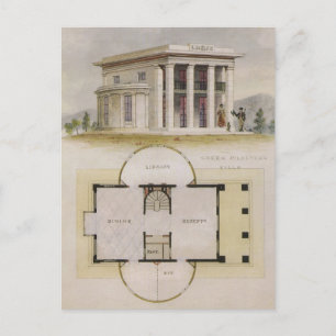 Carte Postale Architecture vintage, plan d'étage et villa grecqu
