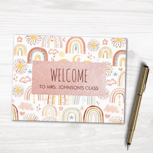 Carte Postale Arcs-en-ciel colorés mignons et fleurs de margueri