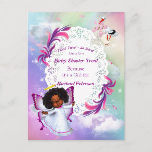 Carte Postale Arcs-en-ciel, nuages fluides et Baby shower papill