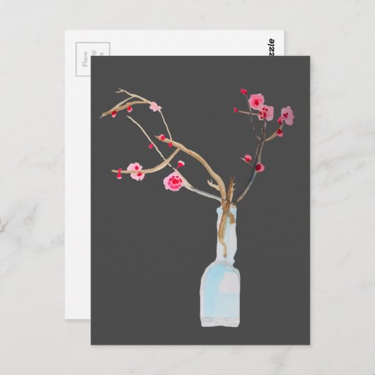 Carte Postale Ardoise en sakura cerise en fleurs (Devant / Derrière)