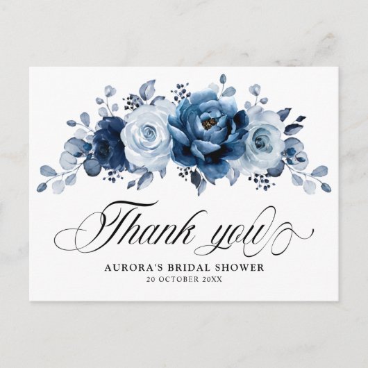 Carte Postale Ardoise Navy Bleu Pâle Mariage Remerciements   (Devant)