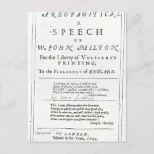 Carte Postale Areopagitica' un discours de John Milton