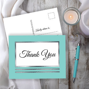 Carte Postale Argent Aqua Moderne Simple Élégant Merci