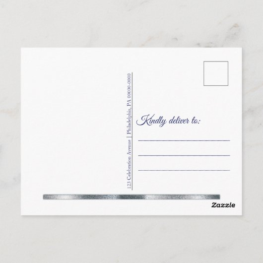 Carte Postale ARGENT | Bleu Moderne Simple Merci élégant (Dos)