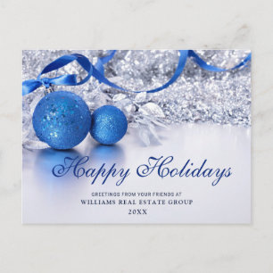Carte Postale Argent Bleu ornement de Noël Accueil d'entreprise