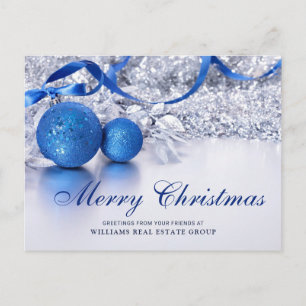 Carte Postale Argent Bleu ornement de Noël Accueil d'entreprise