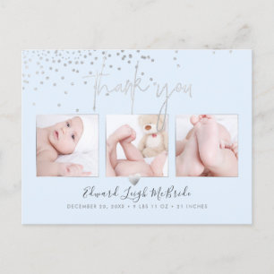 Carte Postale Argent Confetti Chic Signature Script Merci