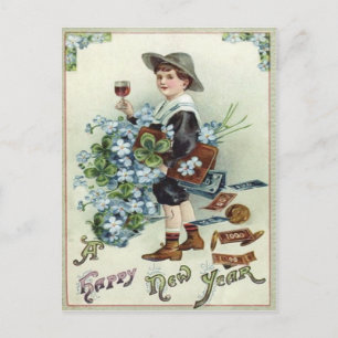 Carte Postale Argent de poche Trèfle à quatre feuilles Myosotis
