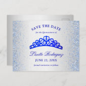 Carte Postale Argent Et Bleu Quinceanera Enregistrer La Date (Devant / Derrière)