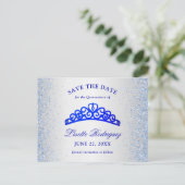 Carte Postale Argent Et Bleu Quinceanera Enregistrer La Date (Debout devant)