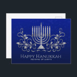 Carte Postale Argent Menorah Swirl Ornament Happy Hanoukka<br><div class="desc">Argent Menorah Swirl Ornament Happy Hanoukka</div>