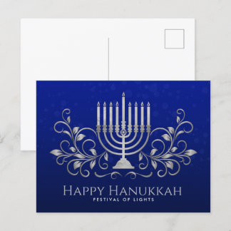 Carte Postale Argent Menorah Swirl Ornament Happy Hanoukka