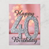 Carte Postale Argent mousseux et lumières Bokeh 40e anniversaire (Devant)