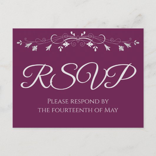 Carte Postale Argent sur Cassis Purple Mariage élégant RSVP (Devant)