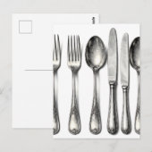 Carte Postale Argenterie vintage ornée couverts de cuisine (Devant / Derrière)