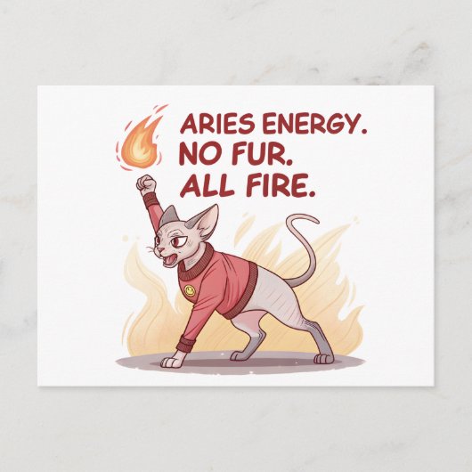 Carte Postale Aries Energy Sphynx Cat No Fur All Fire Art (Devant)