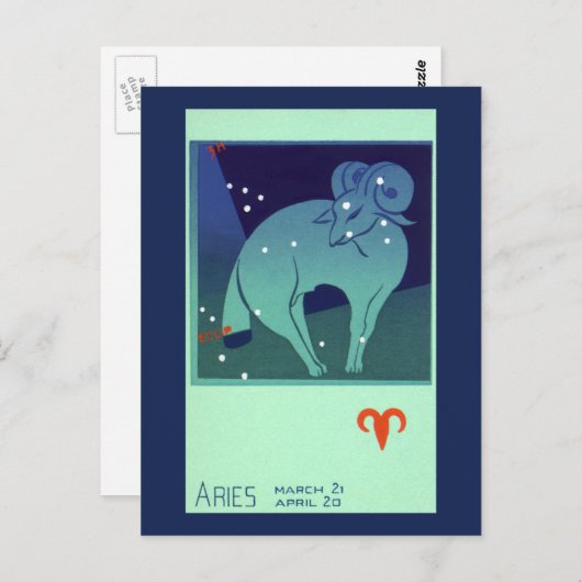 Carte Postale Aries Ram Constellation, Astrologie Zodiaque Vinta (Devant / Derrière)