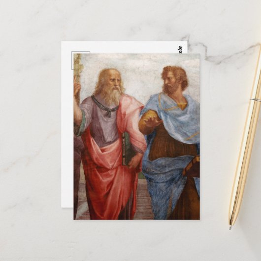 Carte Postale Aristote et Platon par Raphael (Devant/Arrière en situation)