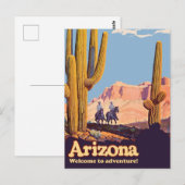Carte Postale Arizona, Cowboys dans le désert, Cactus (Devant / Derrière)