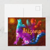Carte Postale Arizona Coyote Art Abstrait Saguaro Cactus Désert (Devant / Derrière)