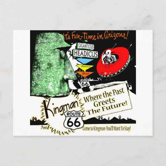 Carte Postale Arizona Fun-Time 1950 style Alien UFO Route 66 (Devant)