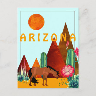 Carte Postale Arizona ~ Montagnes, Cactus et le désert du cheval