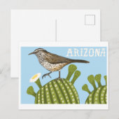 Carte Postale Arizona Saguaro Cactus dessin Wren (Devant / Derrière)