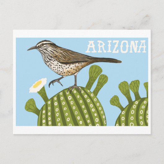 Carte Postale Arizona Saguaro Cactus dessin Wren (Devant)