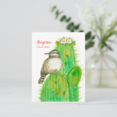 Carte Postale Arizona State Bird Cactus Wren White Blossoms (Debout devant)