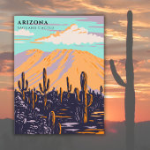 Carte Postale Arizona USA Saguaro Cactus Aquarelle Voyage