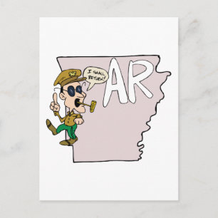 Carte Postale Arkansas AR Map & Douglas MacArthur Cartoon