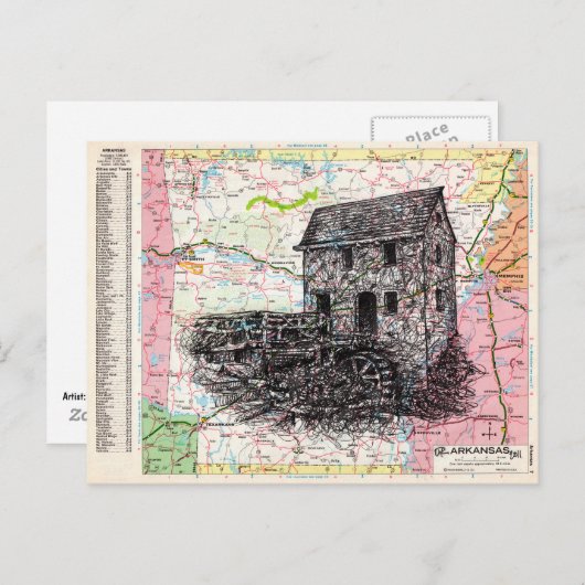 Carte Postale Arkansas Map Art (Devant / Derrière)