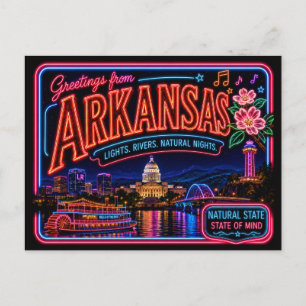 Carte Postale Arkansas Neon State Rétro Vintage