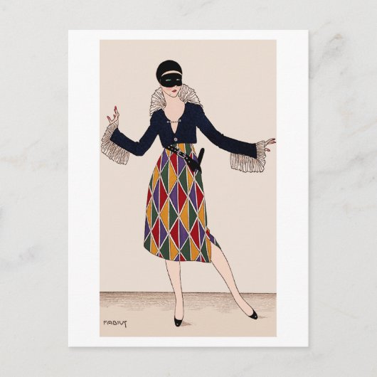 Carte Postale Arlequin Art Déco Mode Fabius Lorenzi (Devant)