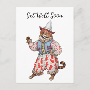Carte Postale Arlequin Théâtral Chat Costumé Remets-toi Vite