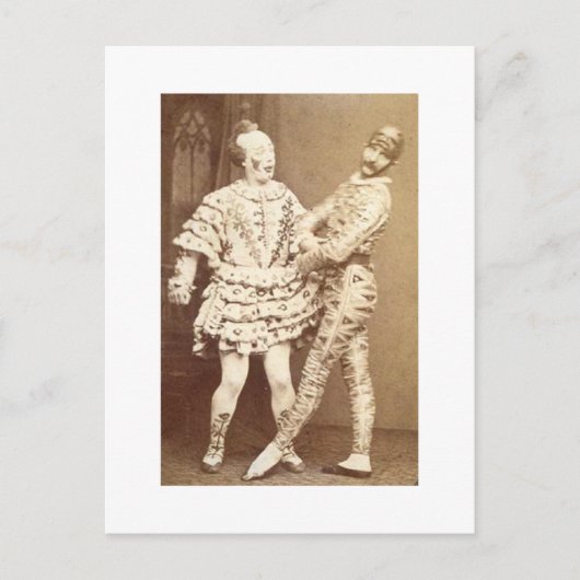 Carte Postale Arlequin vintage et clown (Devant)