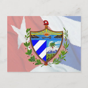 Carte Postale Armoiries de Cuba sur le drapeau cubain