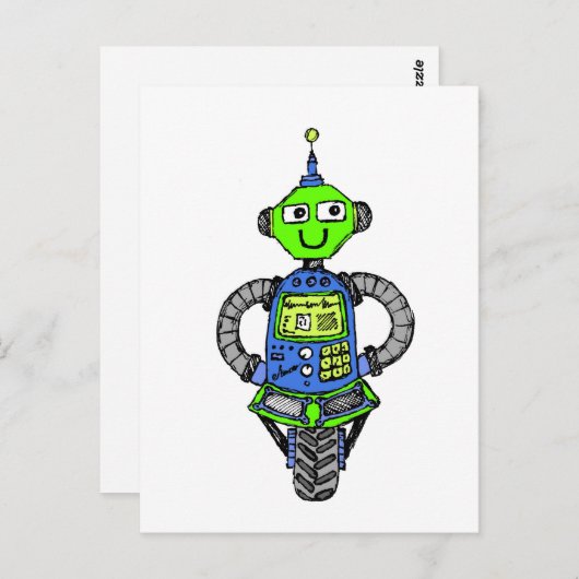 Carte Postale Arnie robot, bleu et vert (Devant / Derrière)