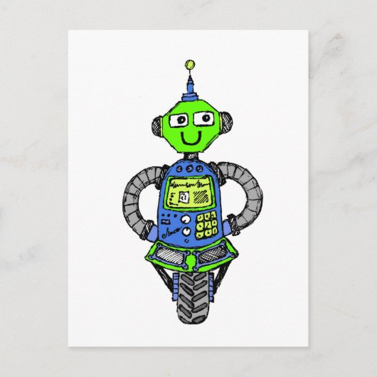 Carte Postale Arnie robot, bleu et vert (Devant)