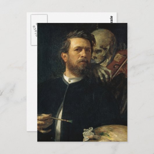 Carte Postale Arnold Böcklin - Autoportrait avec mort (Devant / Derrière)